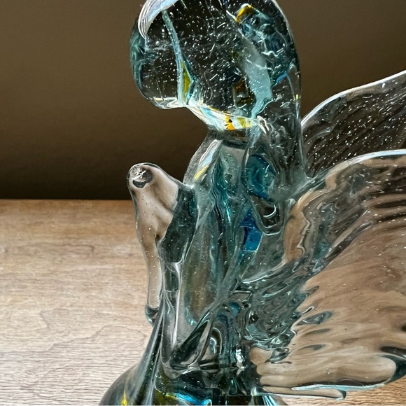 Handblown Glass Angel Praying Figurine Art Glass Blue Yellow Swirls - Picture 5 of 8